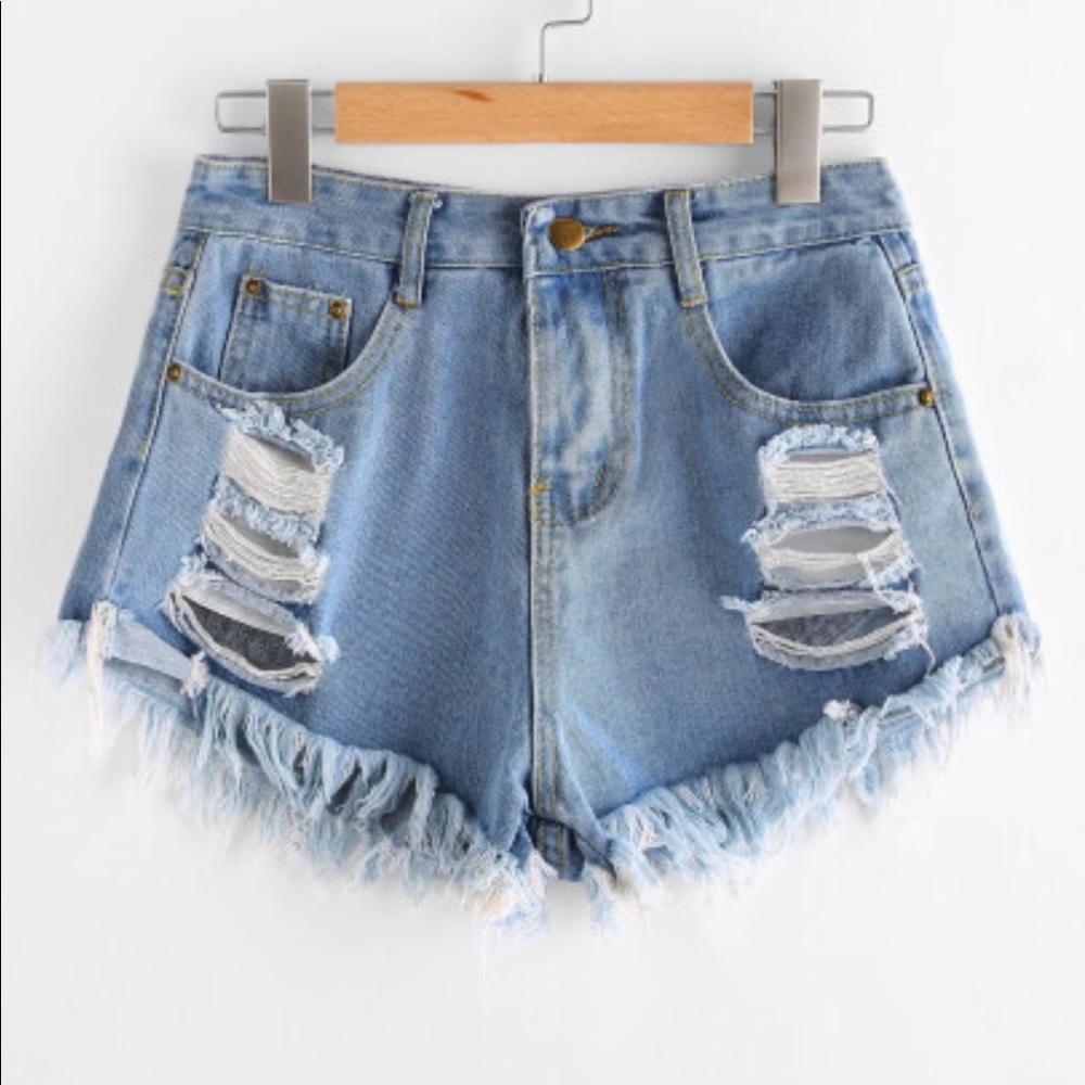 Destroyed Frayed Hem Denim Shorts